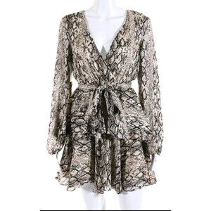 Interstyle Metallic Snakeskin Print Layered Mini Dress Brown Lined Size XS NWT